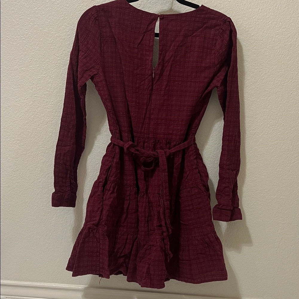 LULUS Autumn Adoration Wine Red Plaid Long Sleeve Dress With Pockets Size Small - Picture 7 of 10